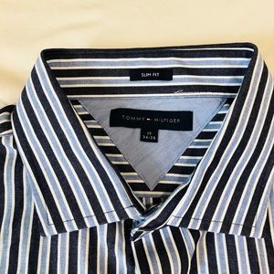 Mens TOMMY HILFIGER Shirt 17-34/35 Striped Blue